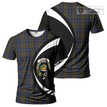 Douglas Brown Tartan T-Shirt with Family Crest Circle Style