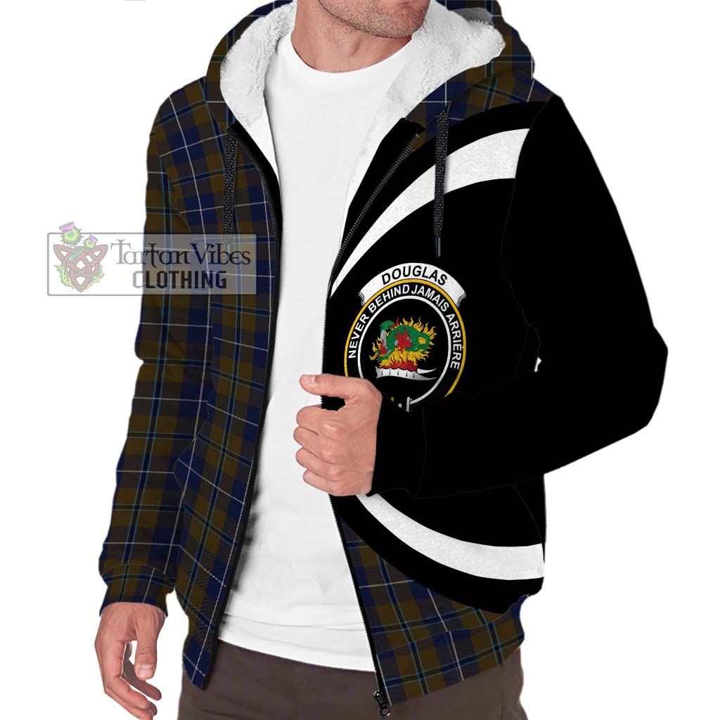 Douglas Brown Tartan Sherpa Hoodie with Family Crest Circle Style Unisex S - Tartan Vibes Clothing