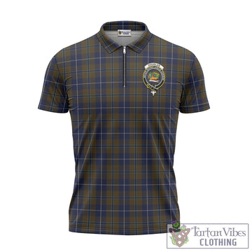 Douglas Brown Tartan Zipper Polo Shirt with Family Crest