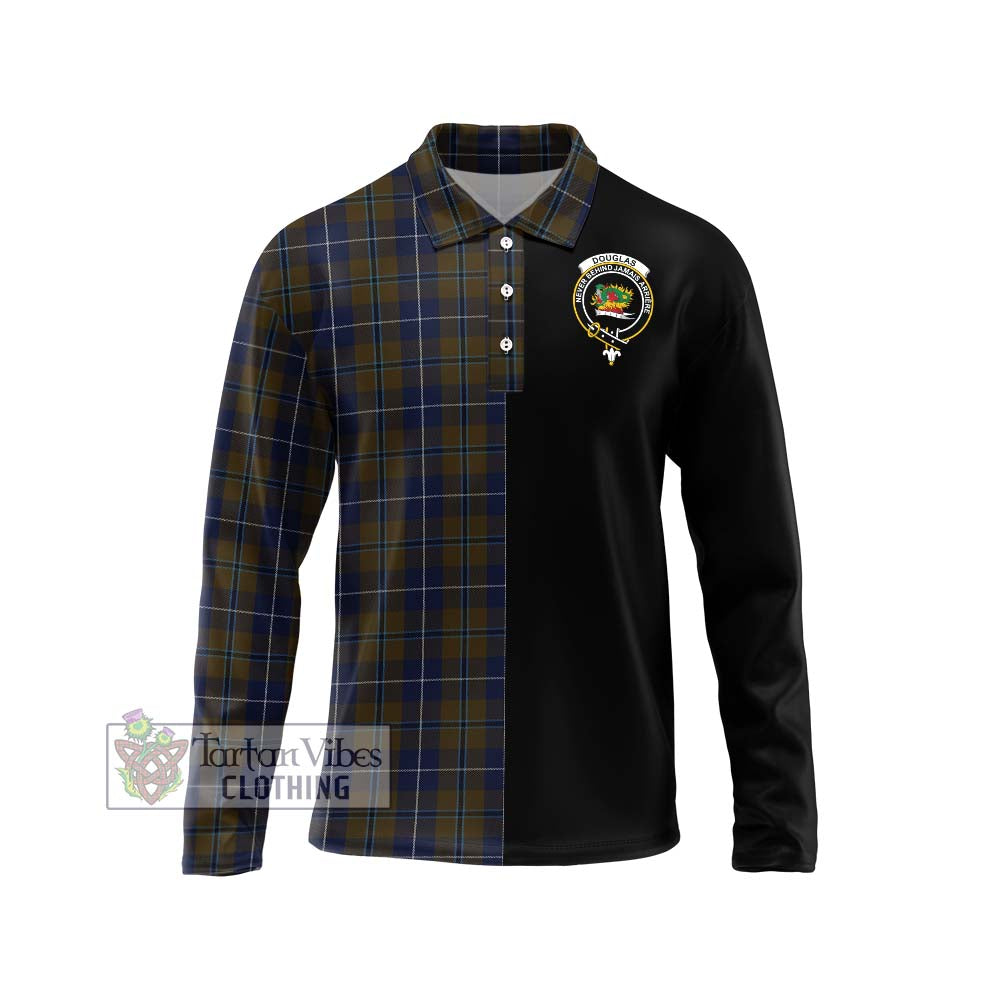 Douglas Brown Tartan Long Sleeve Polo Shirt with Family Crest and Half Of Me Style Unisex - Tartanvibesclothing Shop