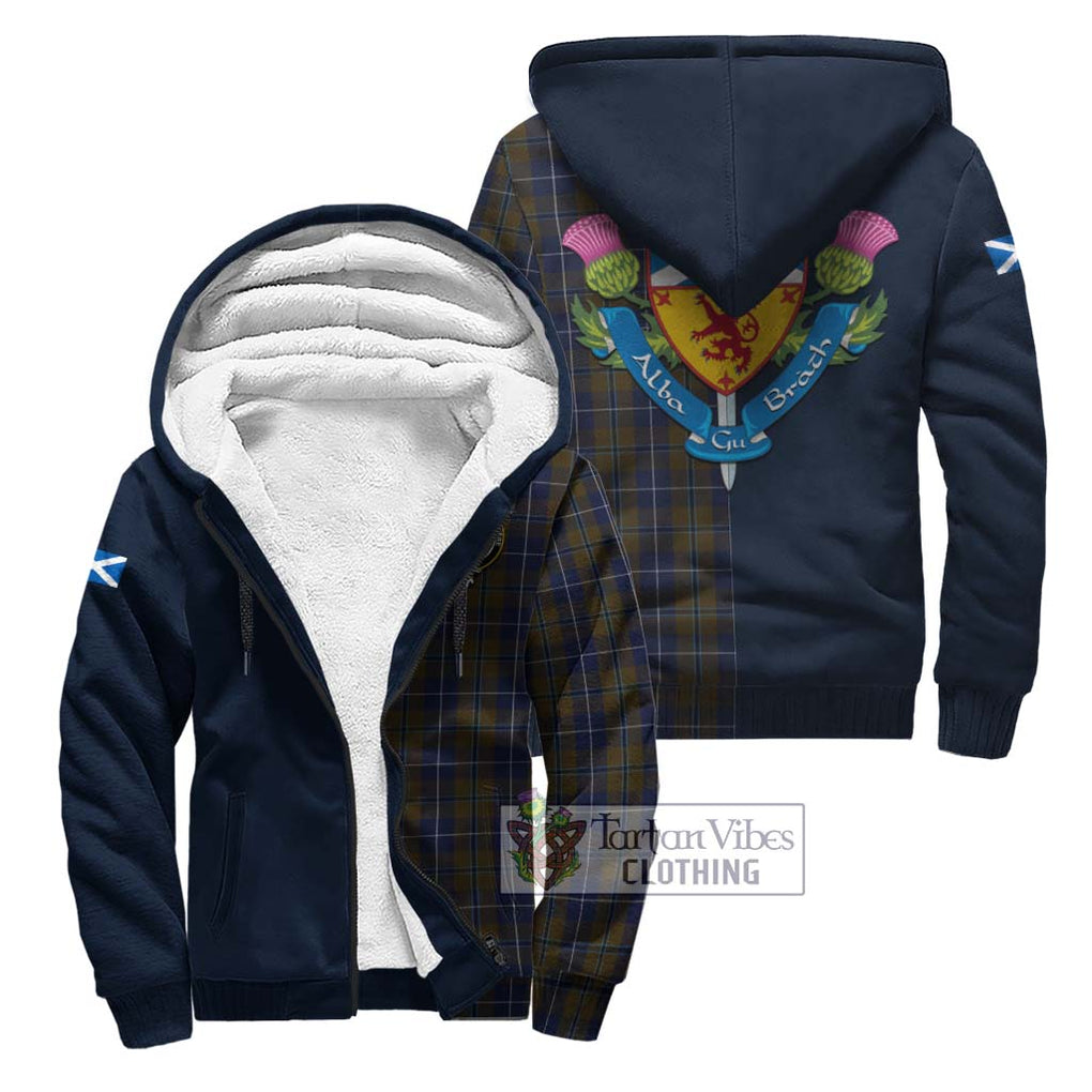 Tartan Vibes Clothing Douglas Brown Tartan Sherpa Hoodie with Scottish Lion Royal Arm Half Style