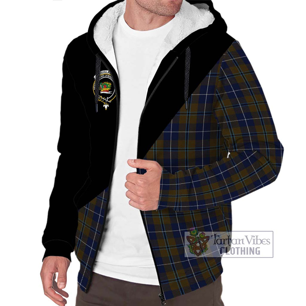 Douglas Brown Tartan Sherpa Hoodie with Family Crest and Military Logo Style Unisex S - Tartanvibesclothing Shop