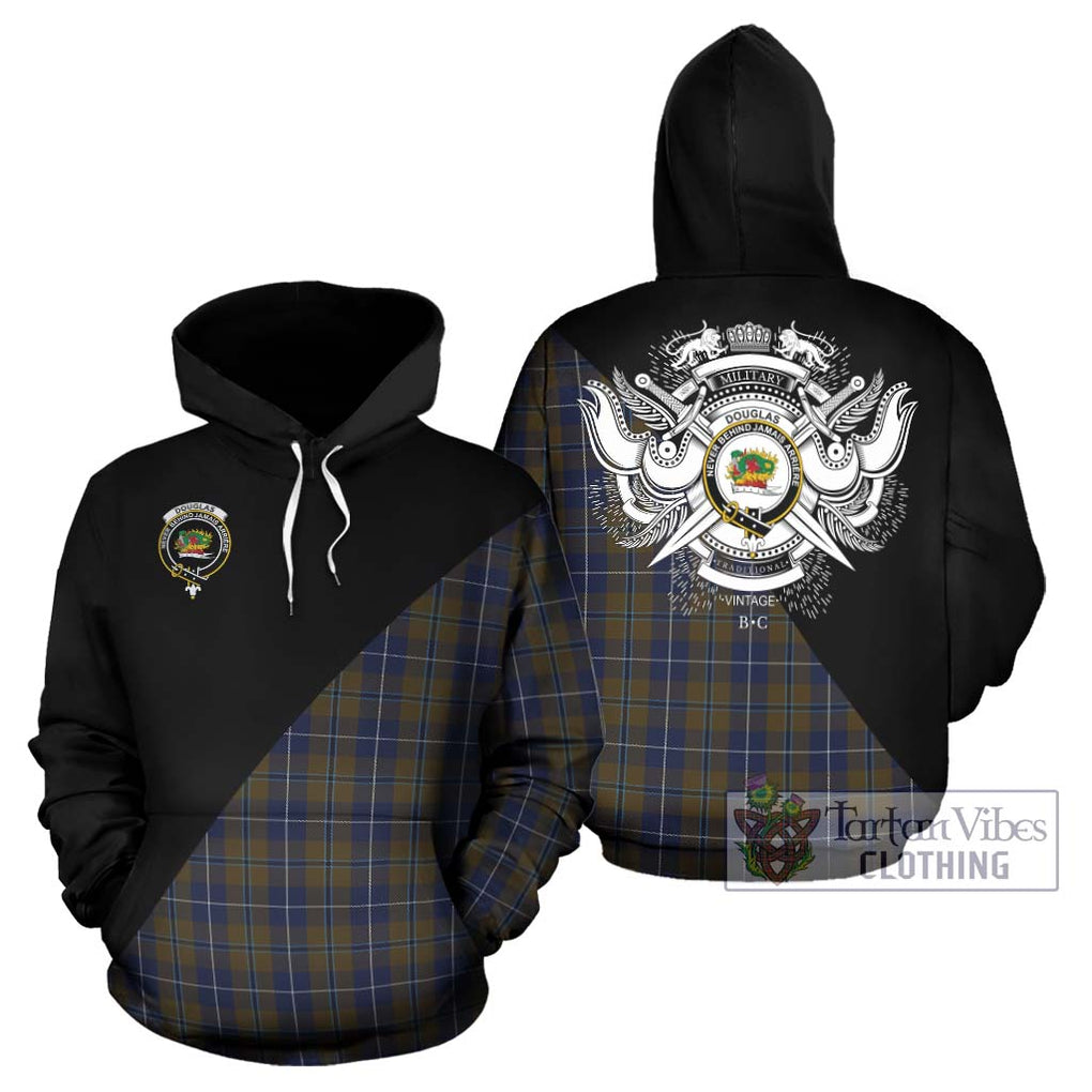 Douglas Brown Tartan Hoodie with Family Crest and Military Logo Style Zip Hoodie - Tartanvibesclothing Shop