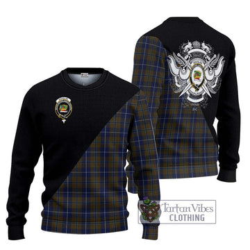 Douglas Brown Tartan Ugly Sweater with Family Crest and Military Logo Style