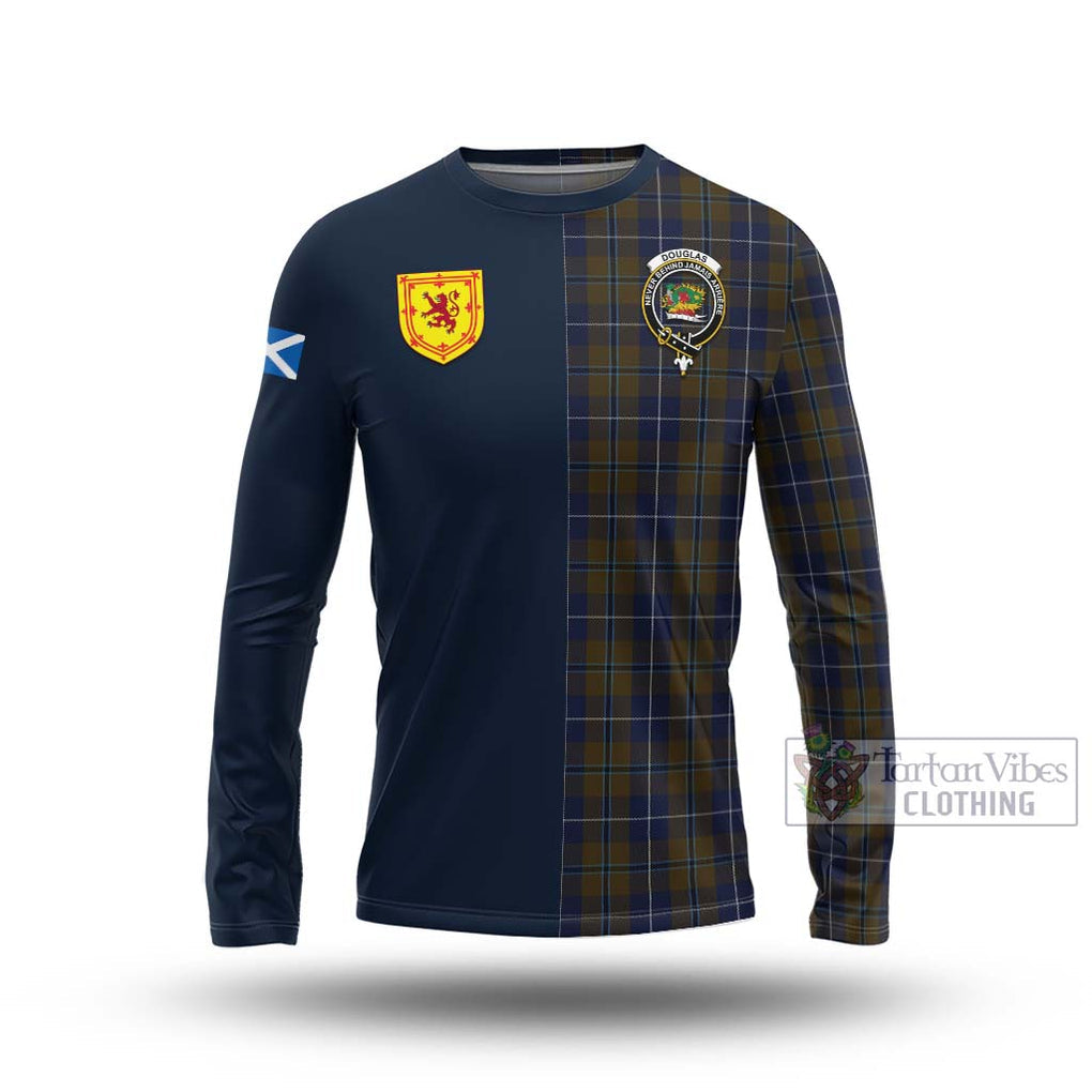 Tartan Vibes Clothing Douglas Brown Tartan Long Sleeve T-Shirt with Scottish Lion Royal Arm Half Style