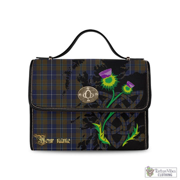 Douglas Brown Tartan Waterproof Canvas Bag with Scotland Map and Thistle Celtic Accents