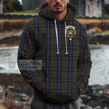 Douglas Brown Tartan Cotton Hoodie with Family Crest