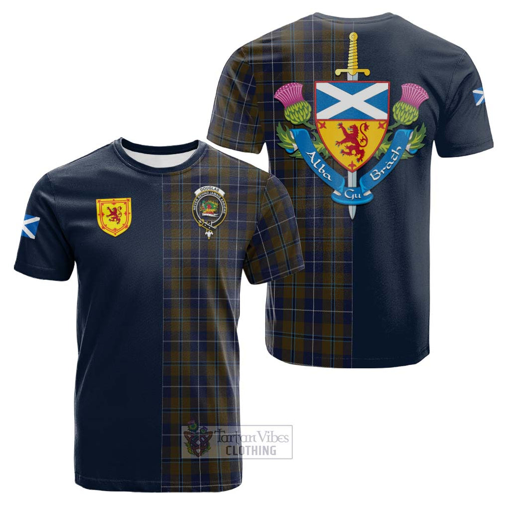 Tartan Vibes Clothing Douglas Brown Tartan Cotton T-shirt with Scottish Lion Royal Arm Half Style