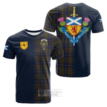 Douglas Brown Tartan Cotton T-shirt Alba with Scottish Lion Royal Arm Half Style