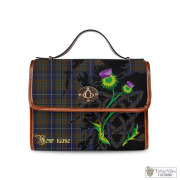 Douglas Brown Tartan Waterproof Canvas Bag with Scotland Map and Thistle Celtic Accents