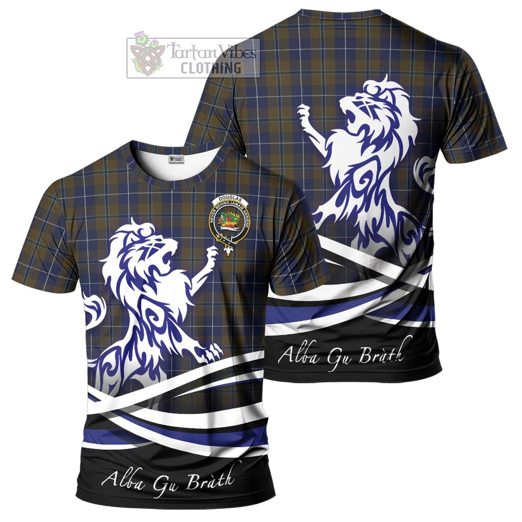 Tartan Vibes Clothing Douglas Brown Tartan Cotton T-shirt with Alba Gu Brath Regal Lion Emblem