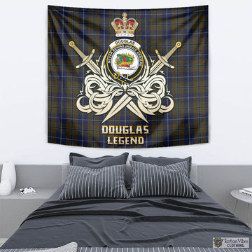 Douglas Brown Tartan Tapestry with Clan Crest and the Golden Sword of Courageous Legacy