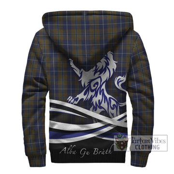 Douglas Brown Tartan Sherpa Hoodie with Alba Gu Brath Regal Lion Emblem