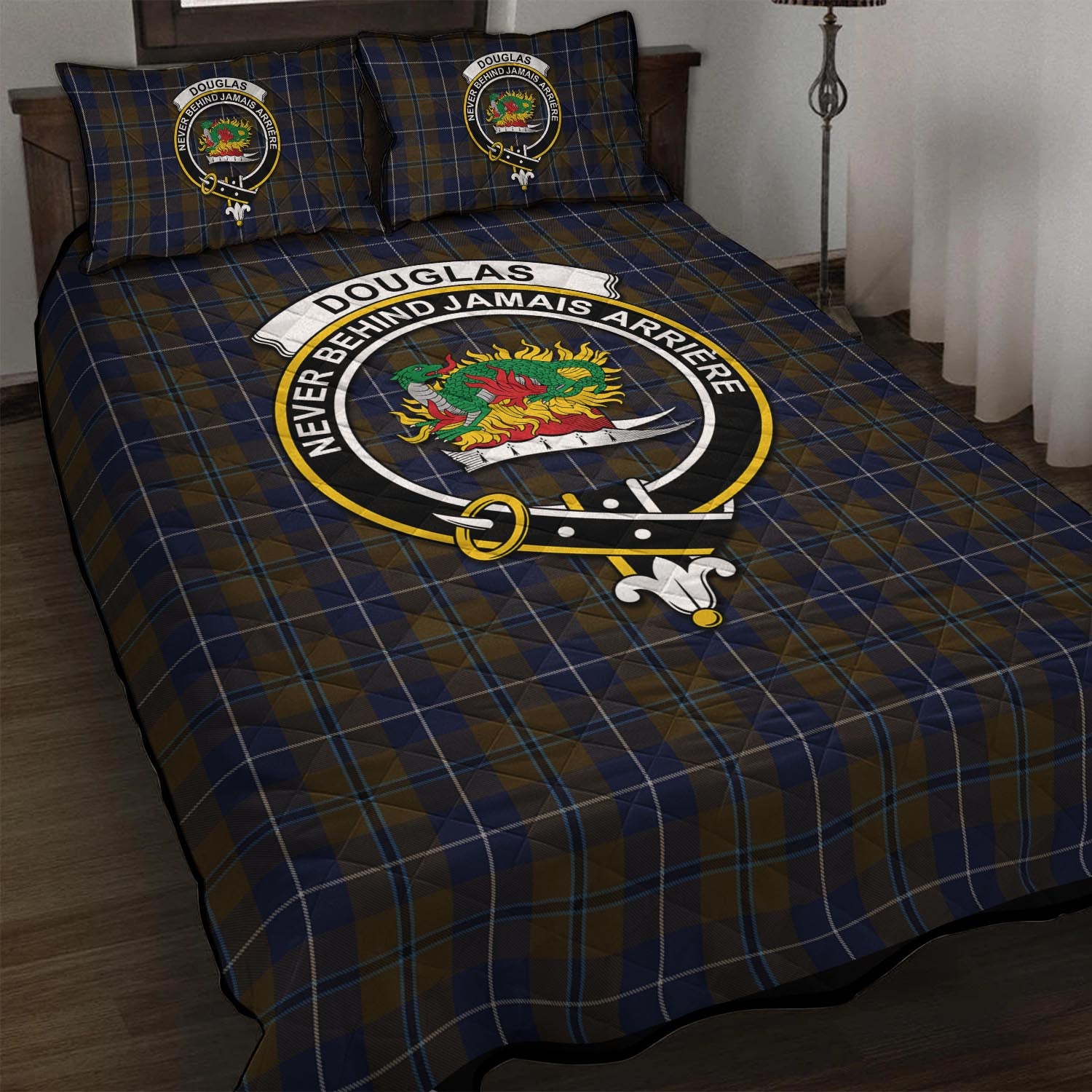 Douglas Brown Tartan Quilt Bed Set with Family Crest - Tartan Vibes Clothing