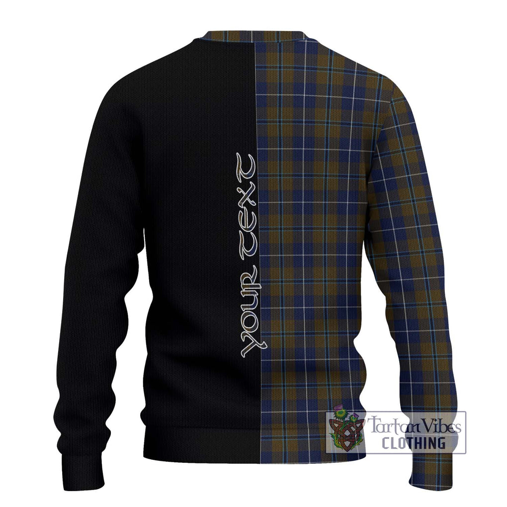 Douglas Brown Tartan Knitted Sweater with Family Crest and Half Of Me Style - Tartanvibesclothing Shop