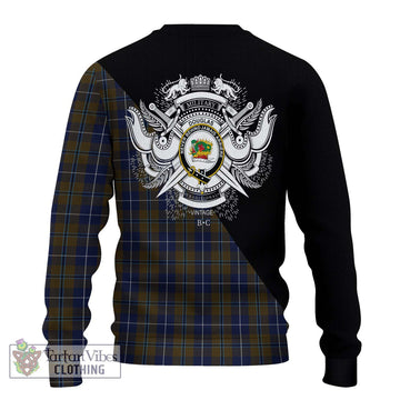 Douglas Brown Tartan Ugly Sweater with Family Crest and Military Logo Style