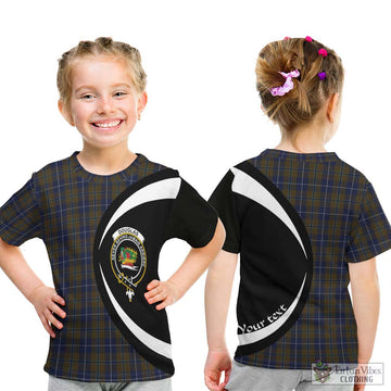 Douglas Brown Tartan Kid T-Shirt with Family Crest Circle Style