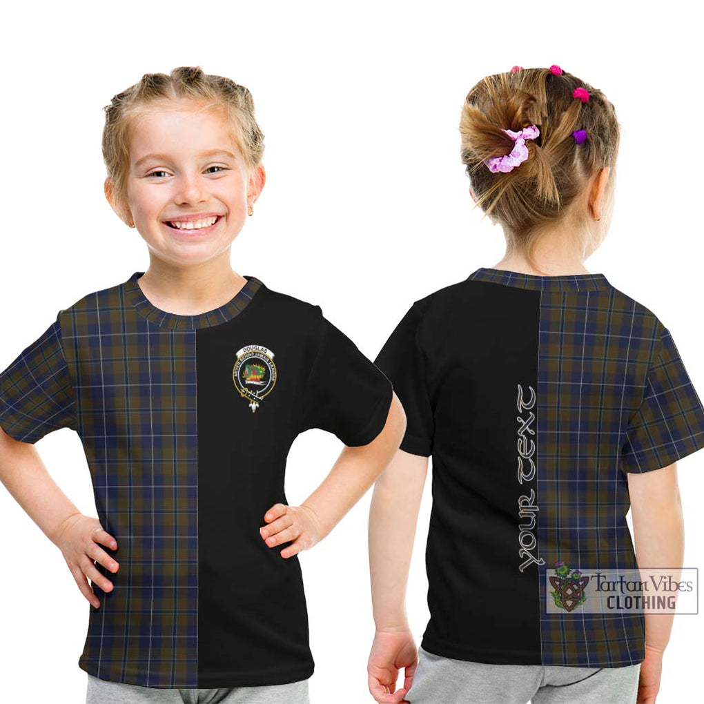 Douglas Brown Tartan Kid T-Shirt with Family Crest and Half Of Me Style - Tartanvibesclothing Shop