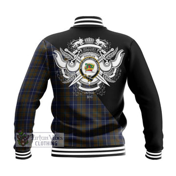 Douglas Brown Tartan Baseball Jacket with Family Crest and Military Logo Style