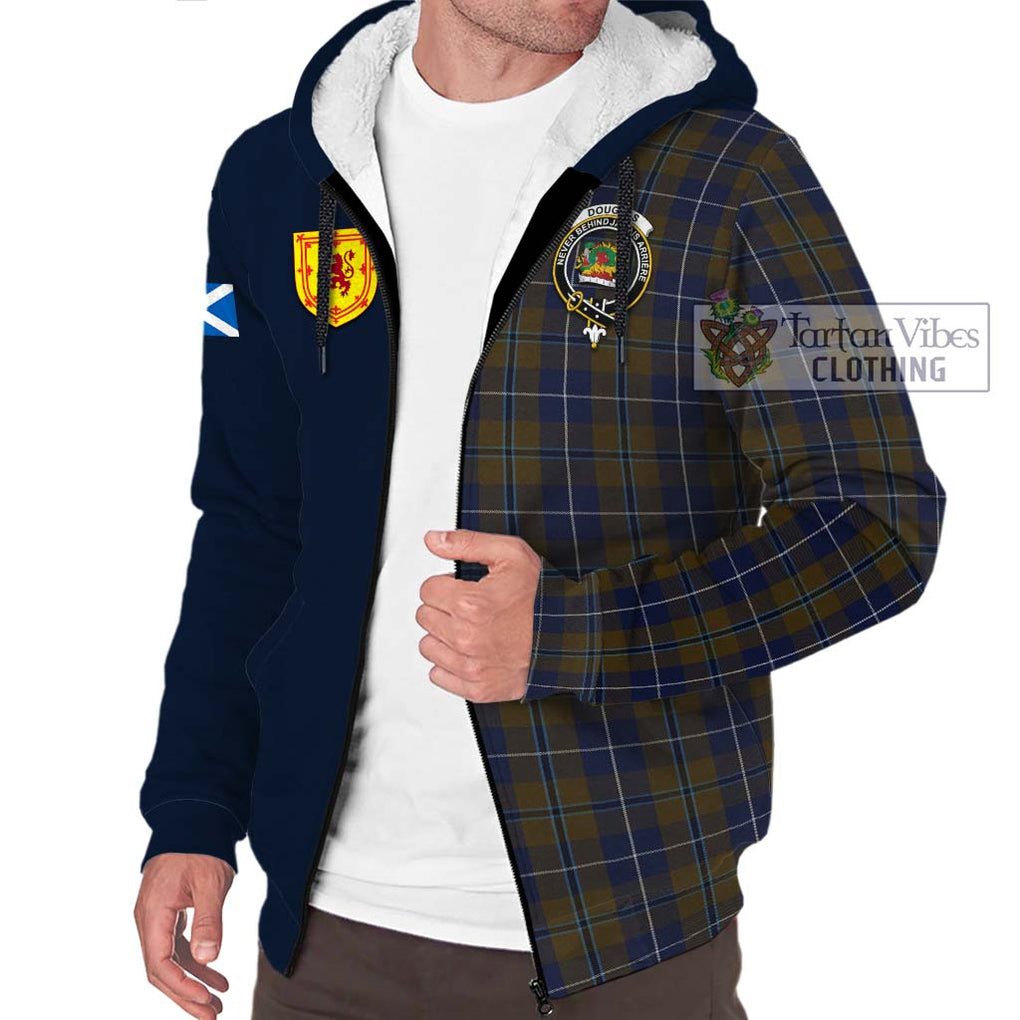 Tartan Vibes Clothing Douglas Brown Tartan Sherpa Hoodie with Scottish Lion Royal Arm Half Style