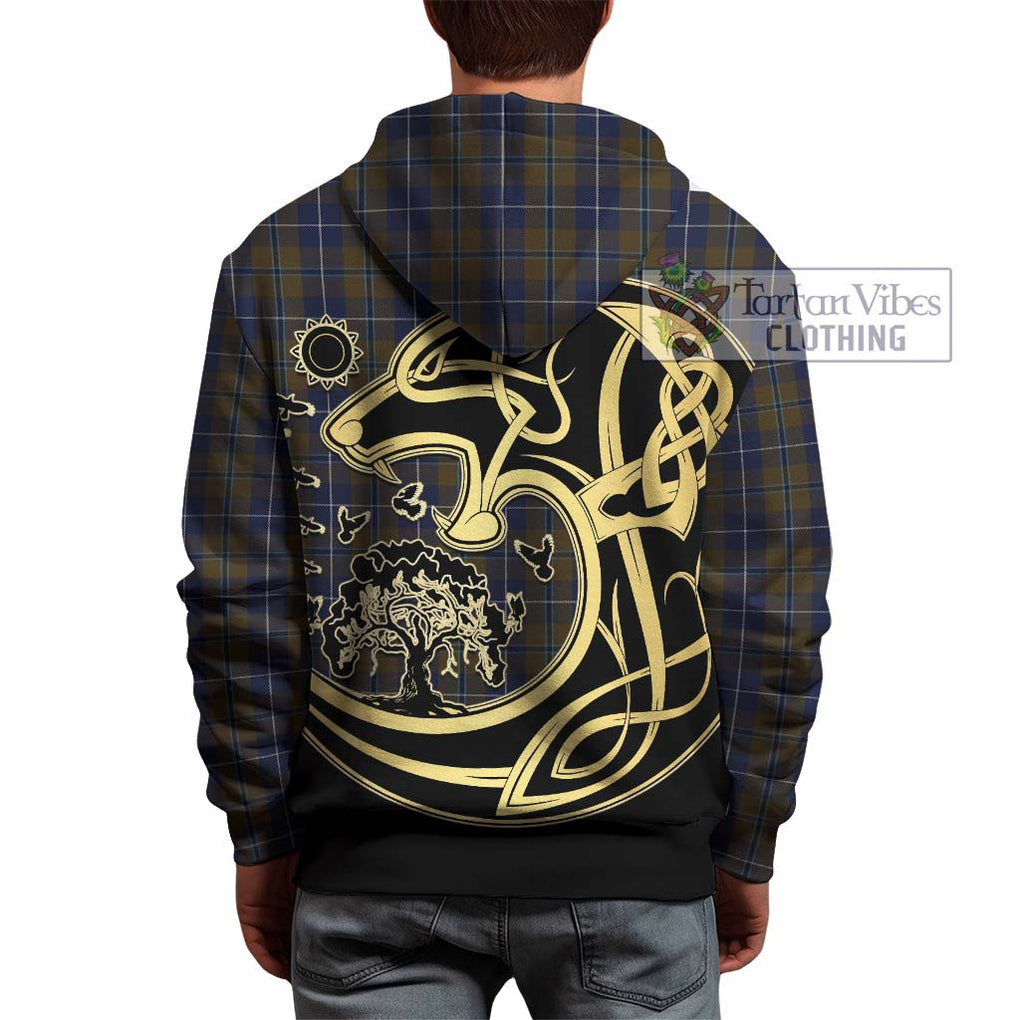 Douglas Brown Tartan Hoodie with Family Crest Celtic Wolf Style - Tartan Vibes Clothing