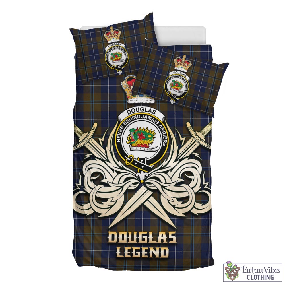 Tartan Vibes Clothing Douglas Brown Tartan Bedding Set with Clan Crest and the Golden Sword of Courageous Legacy