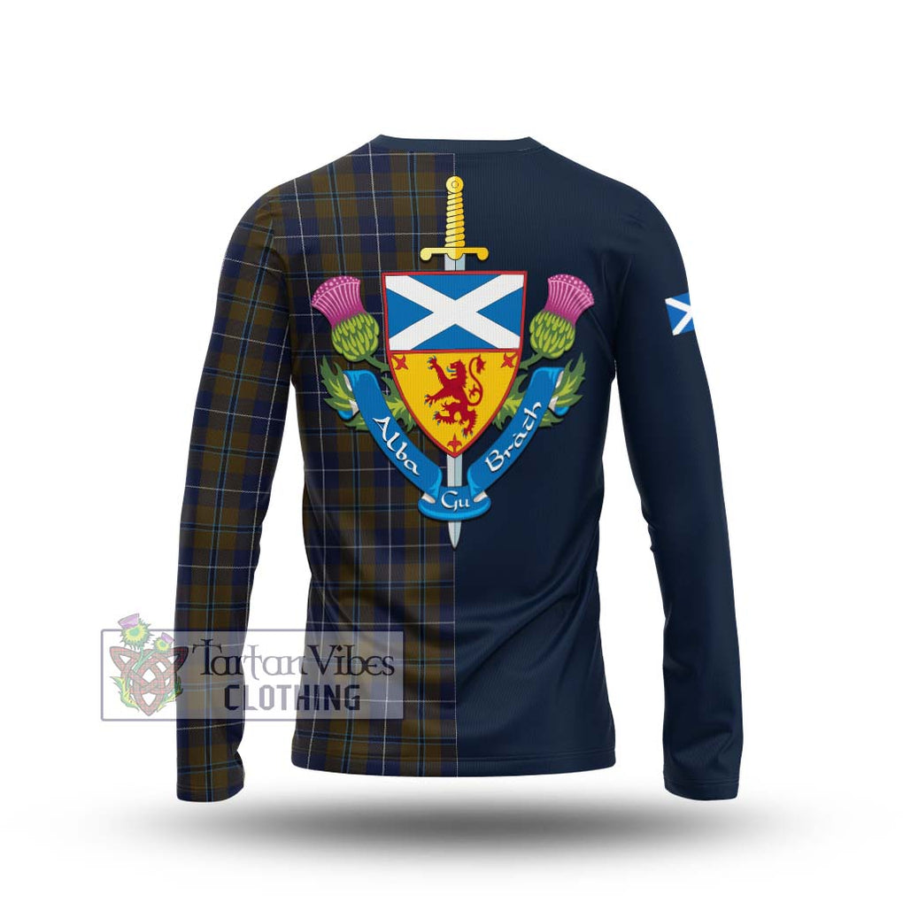 Tartan Vibes Clothing Douglas Brown Tartan Long Sleeve T-Shirt with Scottish Lion Royal Arm Half Style