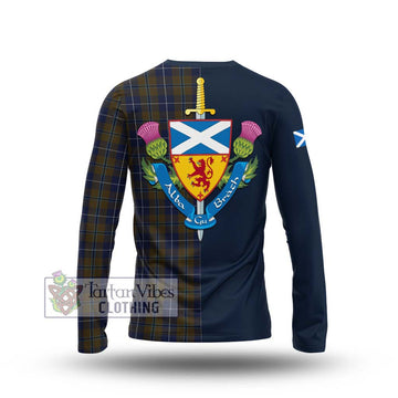 Douglas Brown Tartan Long Sleeve T-Shirt Alba with Scottish Lion Royal Arm Half Style