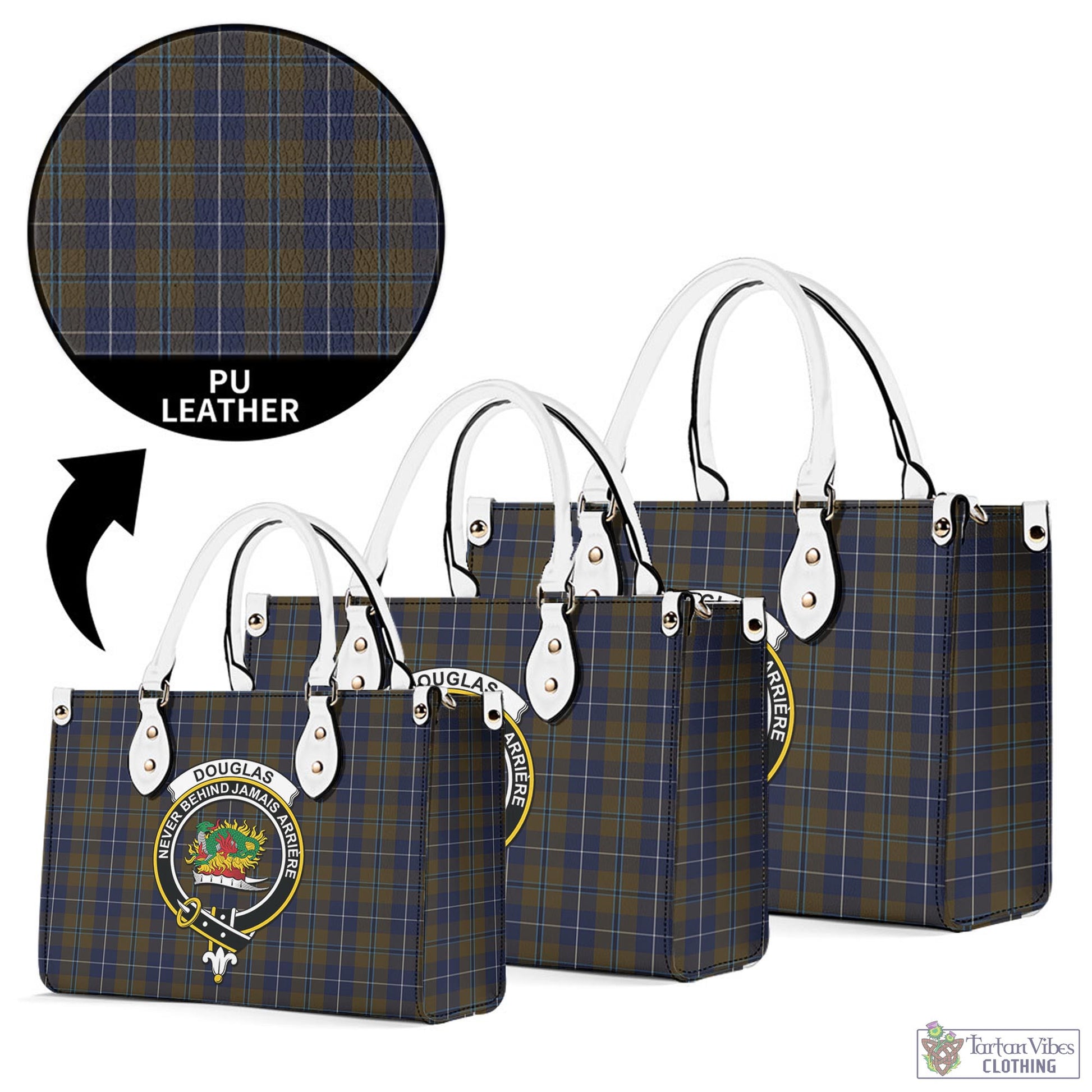 Tartan Vibes Clothing Douglas Brown Tartan Luxury Leather Handbags with Family Crest