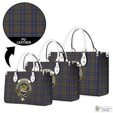 Douglas Brown Tartan Luxury Leather Handbags with Family Crest