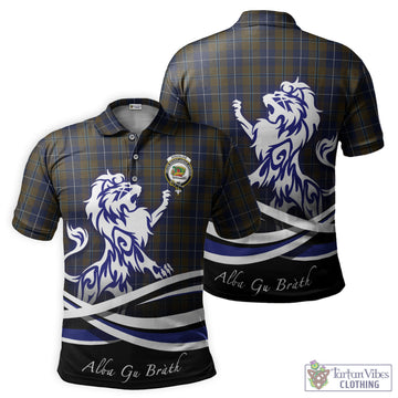 Douglas Brown Tartan Polo Shirt with Alba Gu Brath Regal Lion Emblem