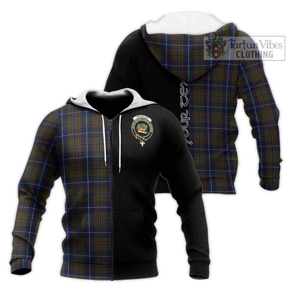 Douglas Brown Tartan Knitted Hoodie with Family Crest and Half Of Me Style Unisex Knitted Zip Hoodie - Tartanvibesclothing Shop