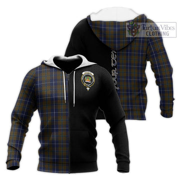 Douglas Brown Tartan Knitted Hoodie with Family Crest and Half Of Me Style