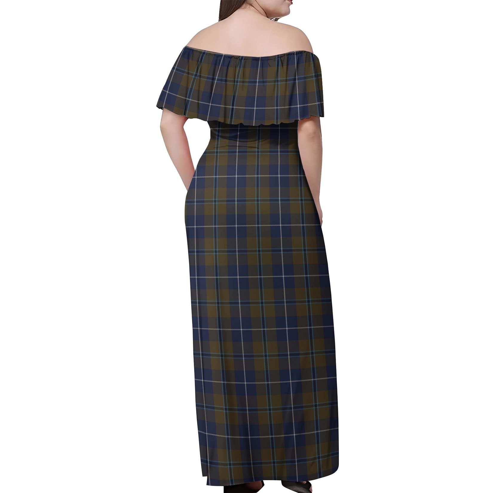 Douglas Brown Tartan Off Shoulder Long Dress - Tartanvibesclothing