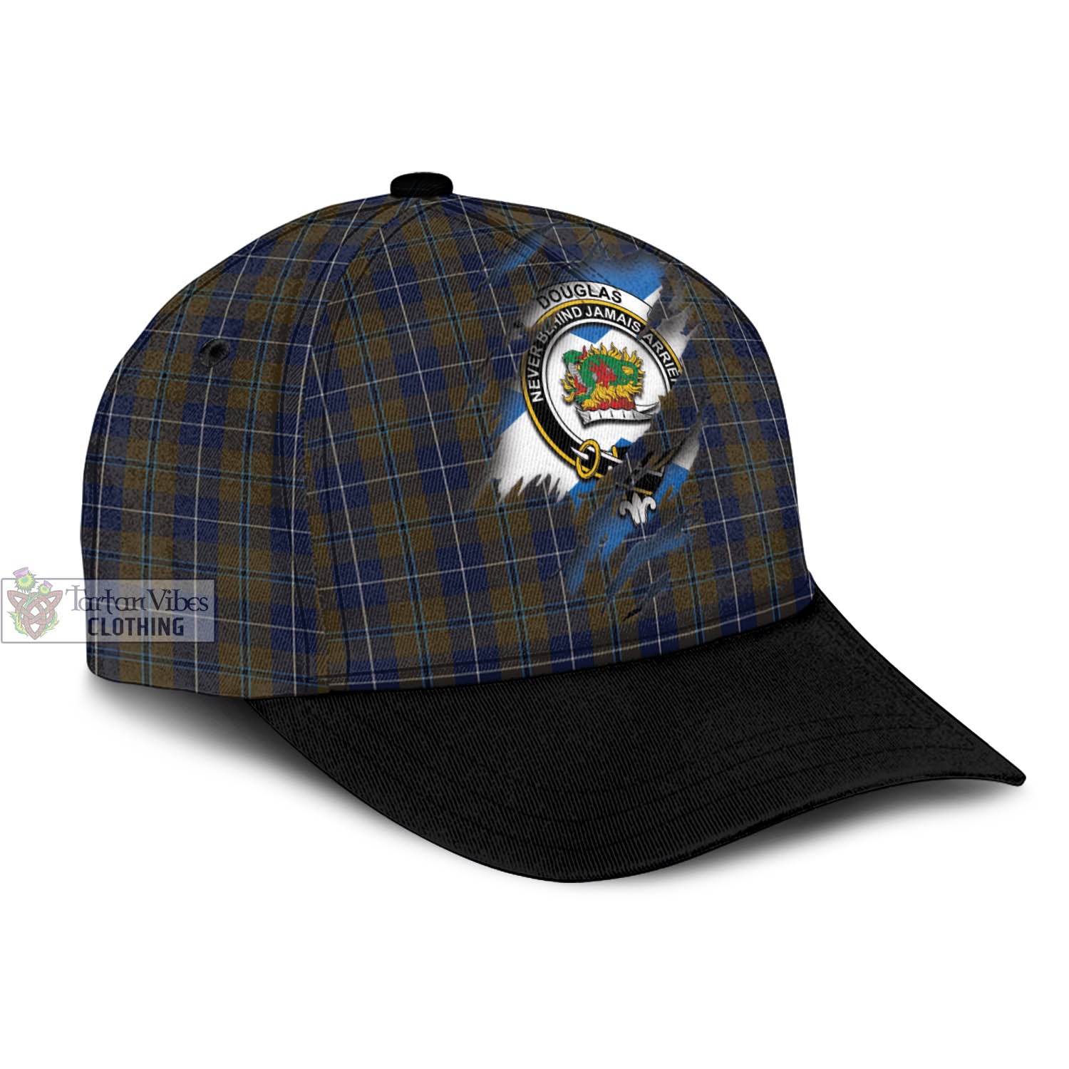 Tartan Vibes Clothing Douglas Brown Tartan Classic Cap with Family Crest In Me Style