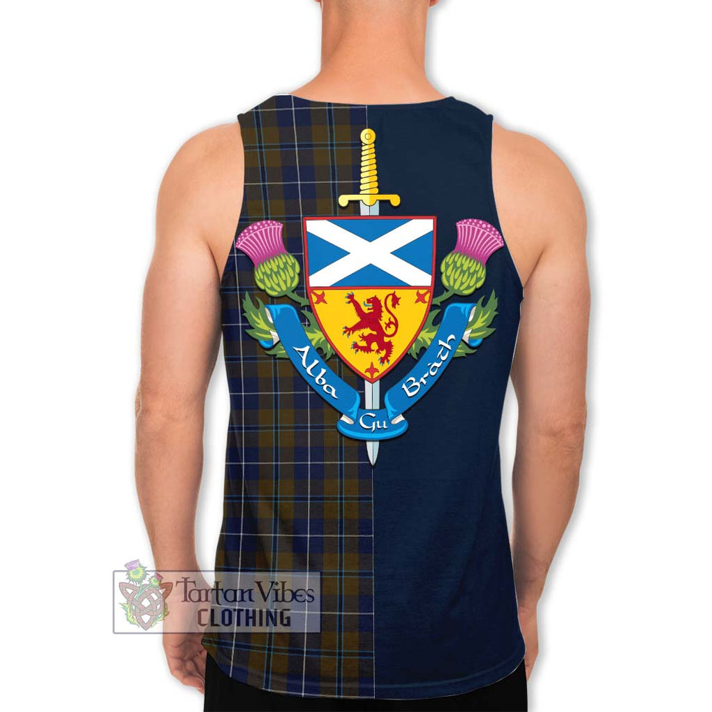 Tartan Vibes Clothing Douglas Brown Tartan Men's Tank Top with Scottish Lion Royal Arm Half Style