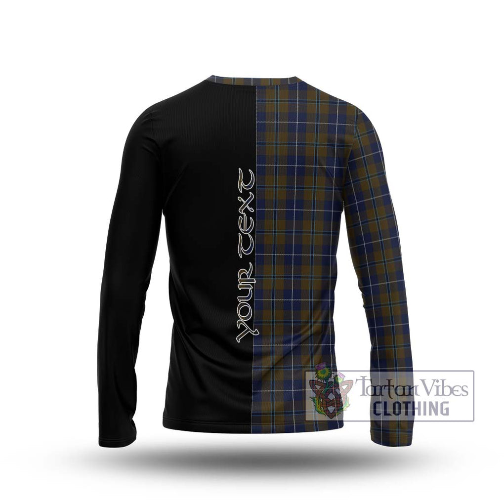 Douglas Brown Tartan Long Sleeve T-Shirt with Family Crest and Half Of Me Style - Tartanvibesclothing Shop