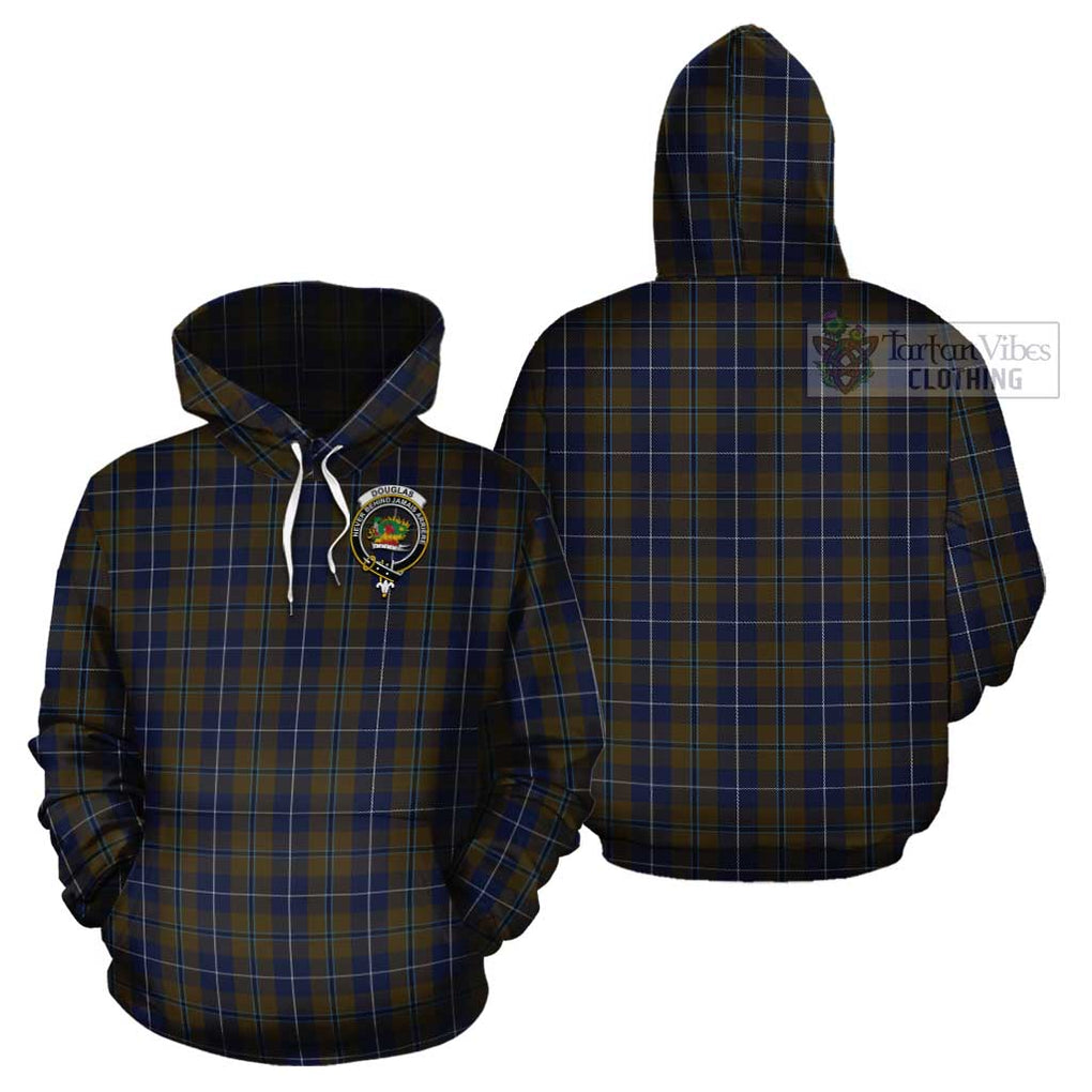 Douglas Brown Tartan Cotton Hoodie with Family Crest Pullover Hoodie - Tartan Vibes Clothing