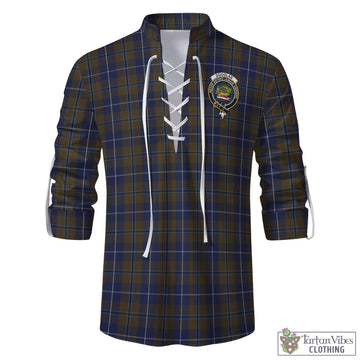 Douglas Brown Tartan Men's Scottish Traditional Jacobite Ghillie Kilt Shirt with Family Crest