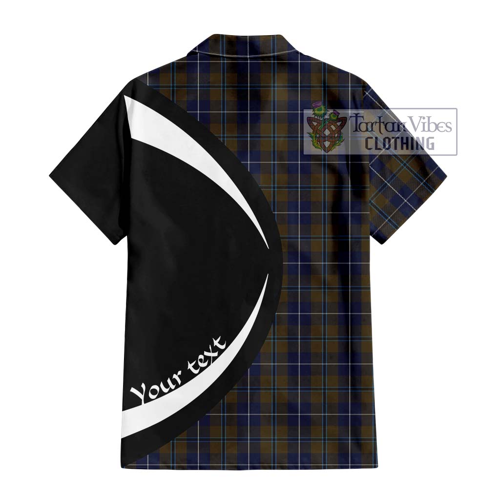 Douglas Brown Tartan Short Sleeve Button Up with Family Crest Circle Style - Tartan Vibes Clothing