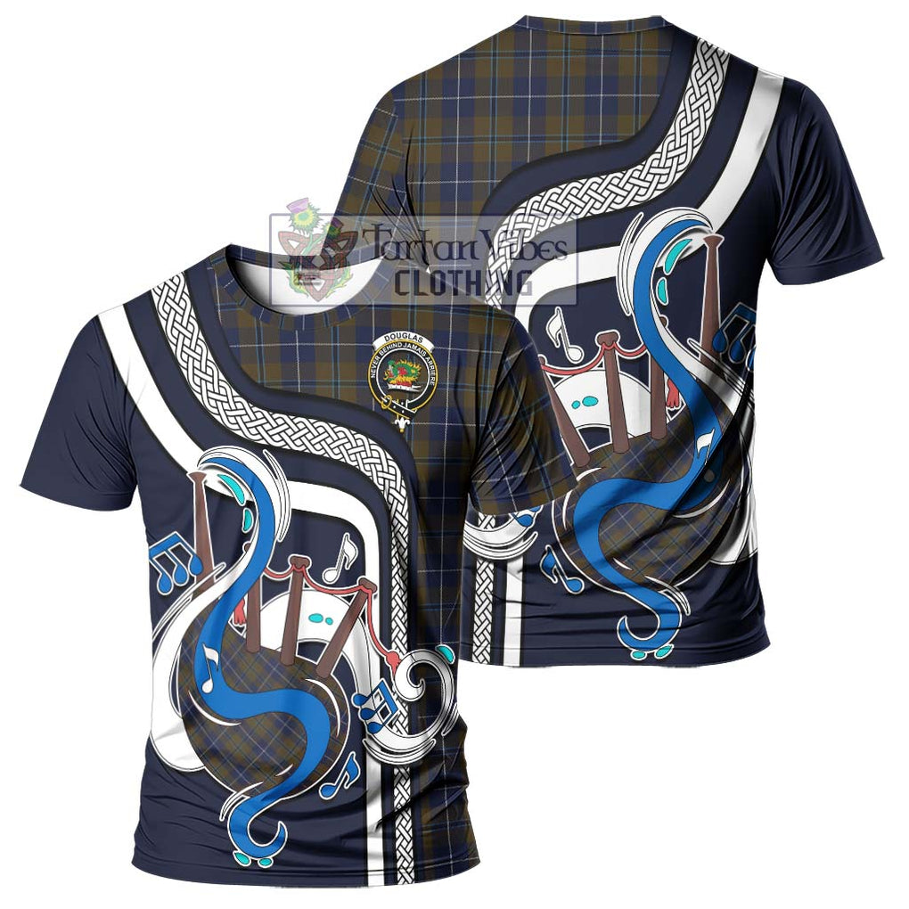 Douglas Brown Tartan T-Shirt with Epic Bagpipe Style - Tartanvibesclothing Shop