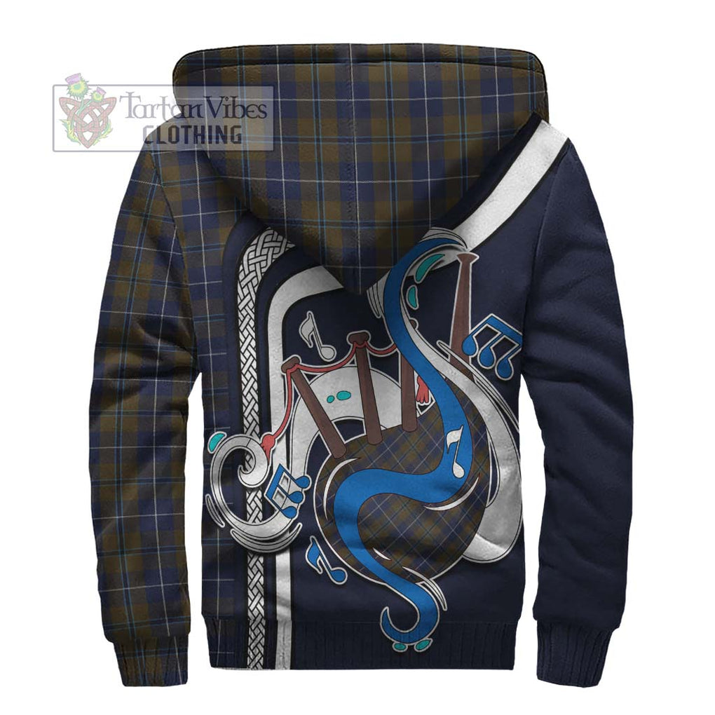 Douglas Brown Tartan Sherpa Hoodie with Epic Bagpipe Style - Tartanvibesclothing Shop