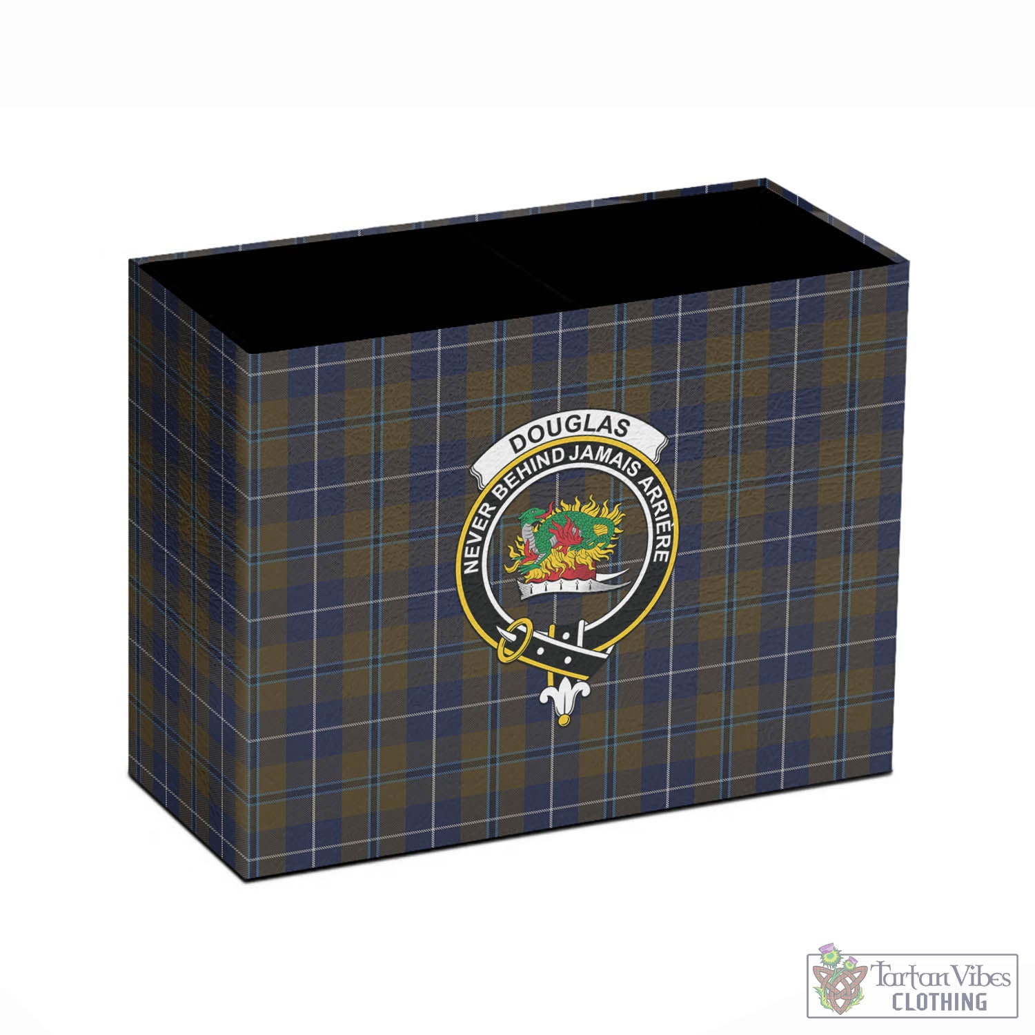 Tartan Vibes Clothing Douglas Brown Tartan Pen Holder with Family Crest