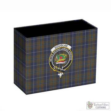 Douglas Brown Tartan Pen Holder with Family Crest