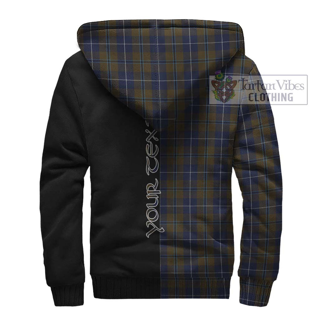 Douglas Brown Tartan Sherpa Hoodie with Family Crest and Half Of Me Style - Tartanvibesclothing Shop