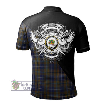 Douglas Brown Tartan Polo Shirt with Family Crest and Military Logo Style