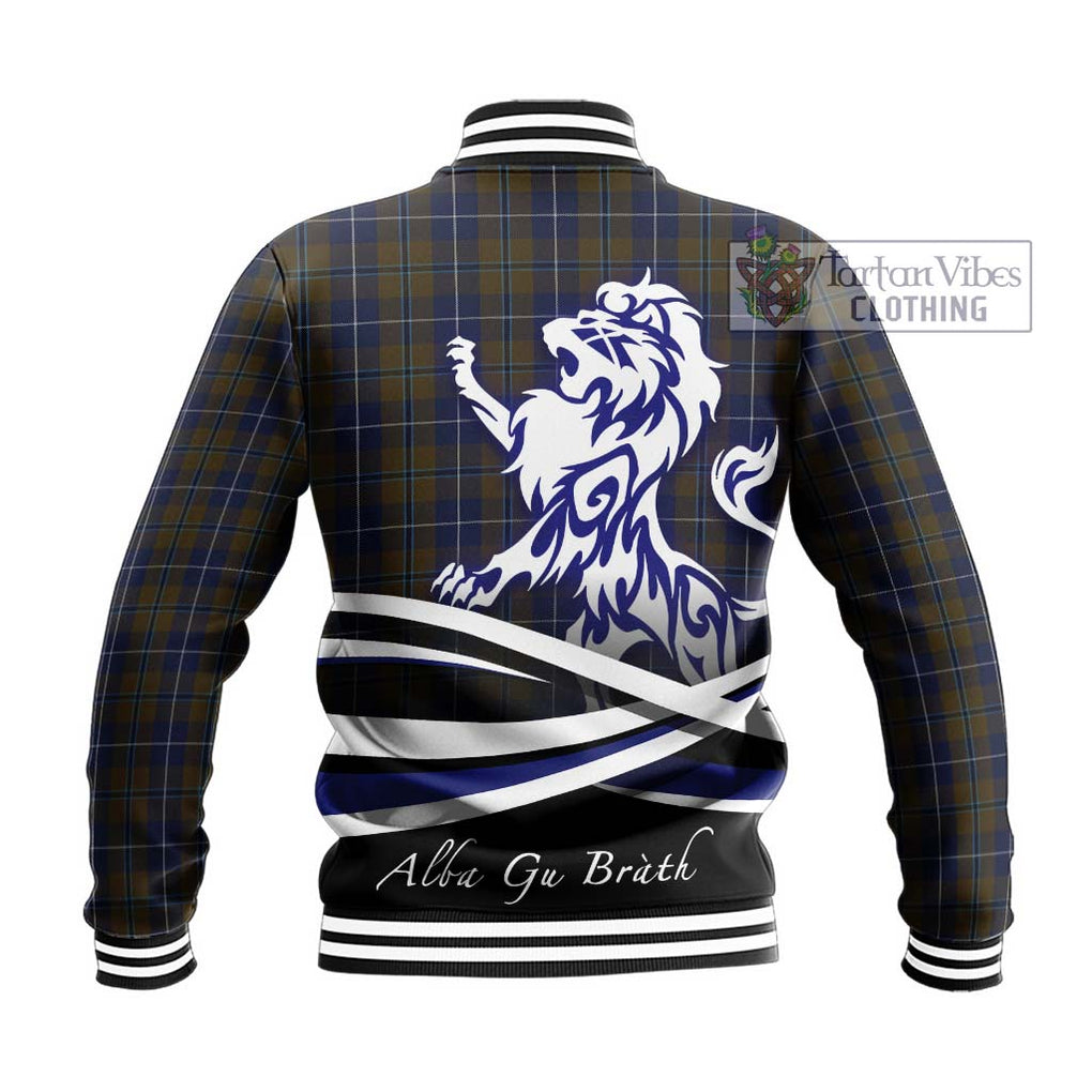 Douglas Brown Tartan Baseball Jacket with Alba Gu Brath Regal Lion Emblem - Tartanvibesclothing Shop