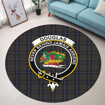 Douglas Brown Tartan Round Rug with Family Crest