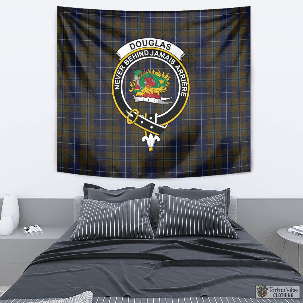 Tartan Vibes Clothing Douglas Brown Tartan Tapestry Wall Hanging and Home Decor for Room with Family Crest