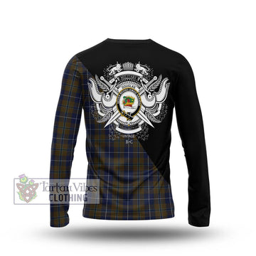 Douglas Brown Tartan Long Sleeve T-Shirt with Family Crest and Military Logo Style